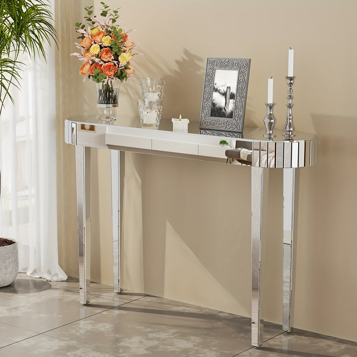 Sidetable – Consoletafel – Haltafel – Wandtafel – Dressoir – Hoogglans Spiegelglas – 120 cm Breed