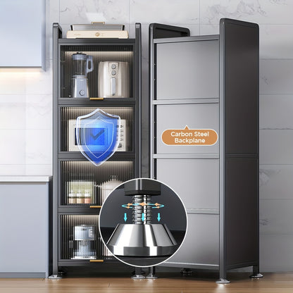 Mobiele Keukenkast – Keukenwagen – Opbergkast – Magnetronstandaard – Rek met Kanteldeuren – Stevig Carbon Stalen Frame – Ruimtebesparend Ontwerp – 50x36x154 cm