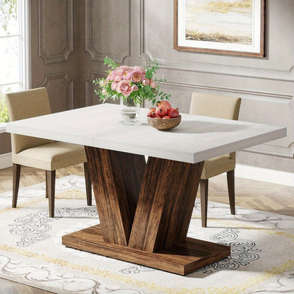 Eettafel – Keukentafel – Tafel – Diner tafel – Bistrotafel – Wit & Bruin – 47 Inch – X-vormige Houten Frame