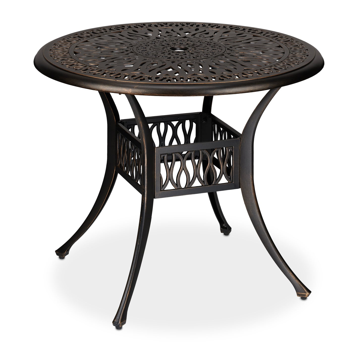 Ronde Tuintafel – Balkon Tafel – Buiten Tafel – Terras Tafel – Eettafel Buiten – Gegoten Aluminium – Parasolgat 5 cm