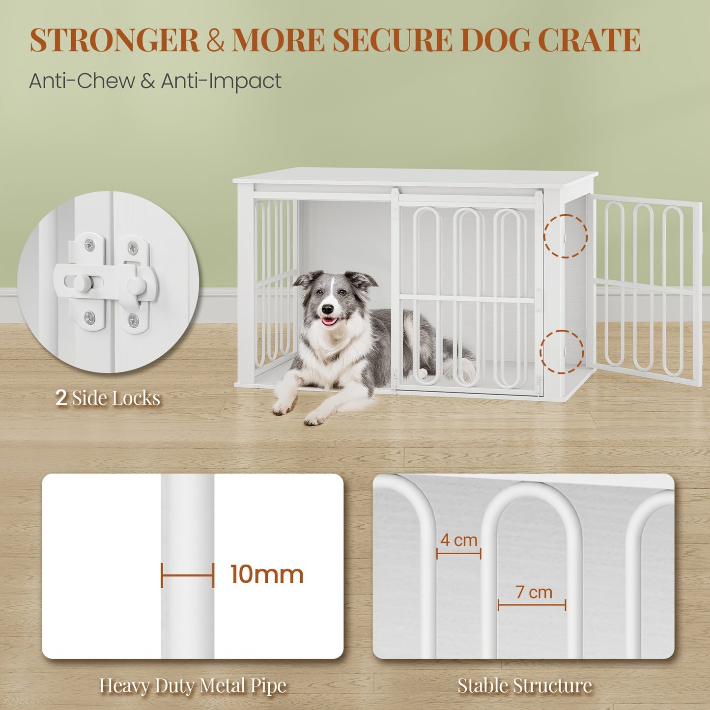hondenbench – hondenhok – hondenkooi – hondenbench voor kleine honden – houten bench – dubbele schuifdeur – 100 x 60 x 62,4 cm – wit