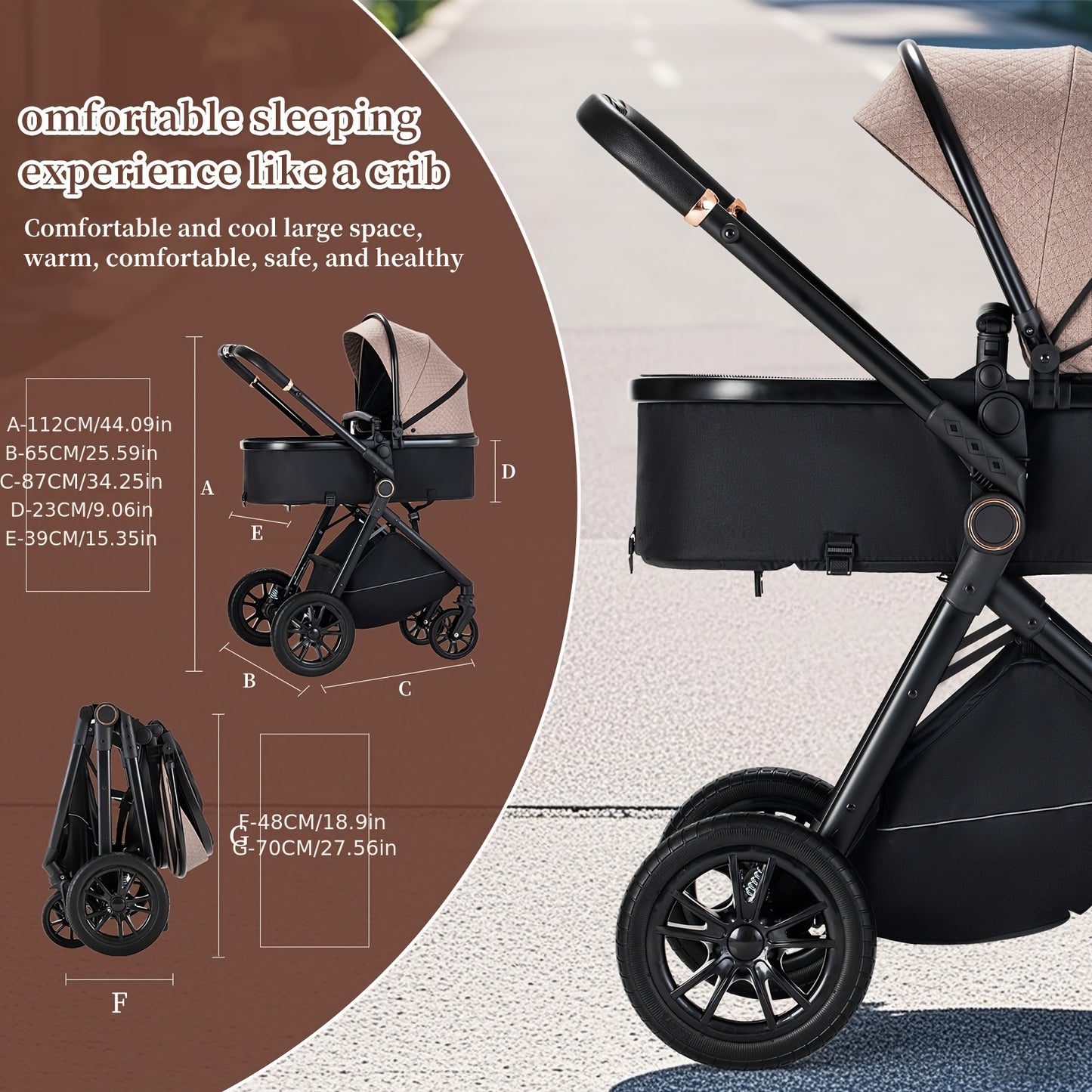 3-in-1 Kinderwagen – Buggy – Combi Stroller – Baby Bed – Wandelwagen – Aluminium Frame – Eén-Klik Inklapbaar – Geschikt Voor Pasgeborenen – Zwart
