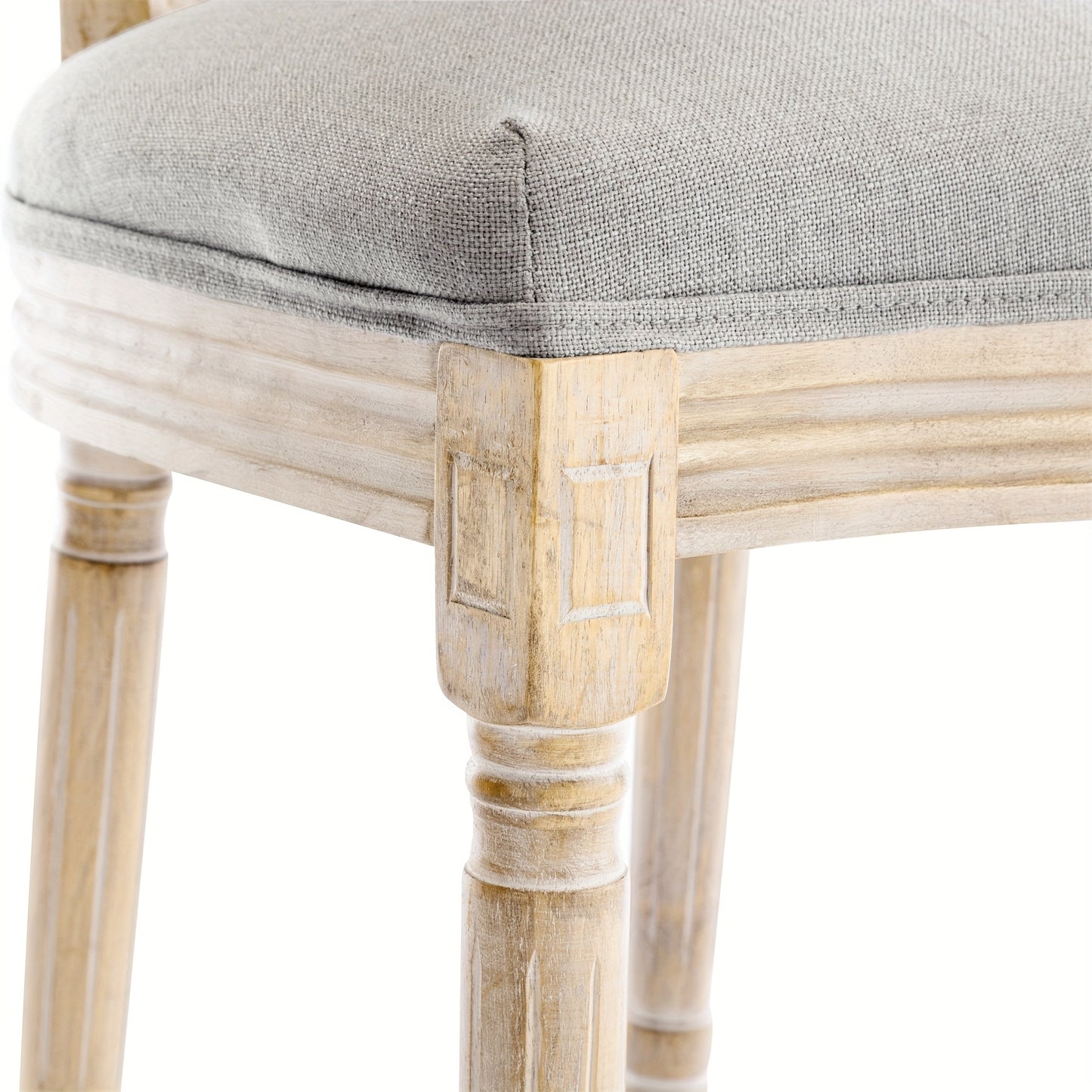 Vintage stoel – Chaise – Eetkamerstoel – Balkonstoel – Relaxstoel – Ergonomische ovale rugleuning – Ademend linnen stof – Stevig hardhouten frame – Grijs – 2 stuks