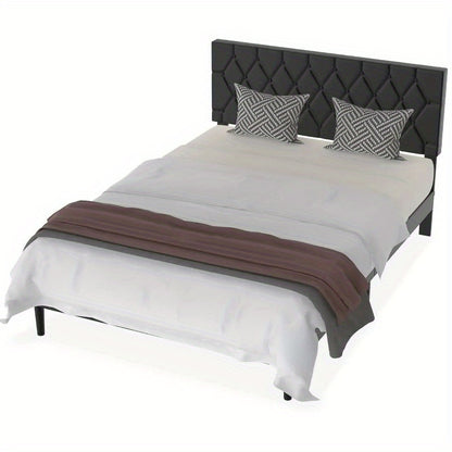 Bedframe – Bedframe Met Hoofdbord – Stalen Bedframe – Kunstleren Bed – Eenpersoonsbed – 160x200 cm – Gevoerd Kunstleren Hoofdbord – Stevig Metalen Frame
