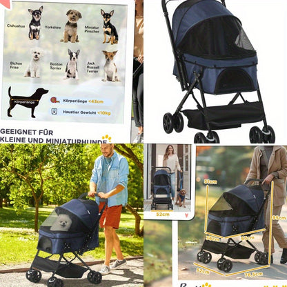 Dierenwagen – Draagwagen – Huisdierwagen – Hondenwagen – Kattenwagen – Lichtgewicht & Inklapbaar – Oxford Blauw 76,5x52x95 cm
