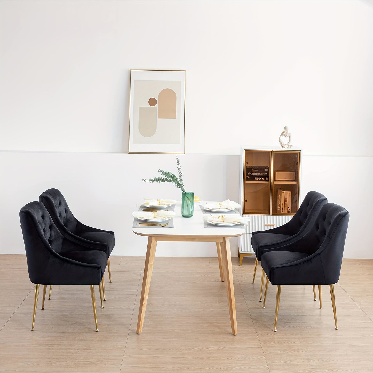 Eetkamerstoelen – Dining Stoelen – Velours Stoelen – Zwarte Stoelen – Set Van 2 – Comfortabele Zitting – Stevig Metalen Frame