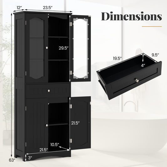 Badkamerkast – Kolomkast – Opbergkast – Hoge Kast – Badkamermeubel – 160 cm Hoog – MDF Met Gehard Glas