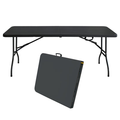 180cm Vouwtafel – Inklapbare Tafel – Kampingtafel – Picknicktafel – Opvouwbare Werktafel – Draagbaar Met Handvat – Belastbaar Tot 135kg – Zwart