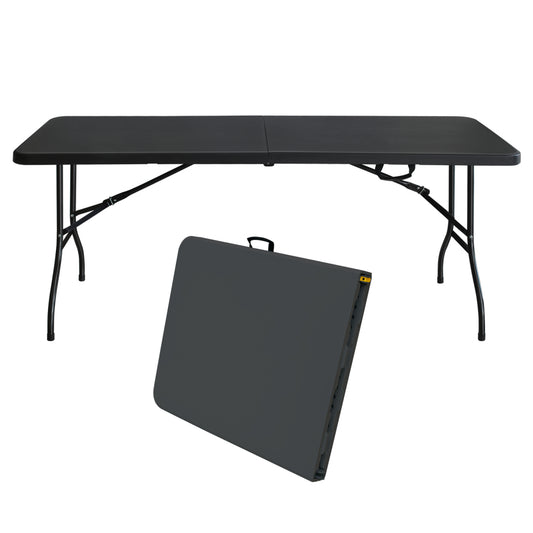 180cm Vouwtafel – Inklapbare Tafel – Kampingtafel – Picknicktafel – Opvouwbare Werktafel – Draagbaar Met Handvat – Belastbaar Tot 135kg – Zwart