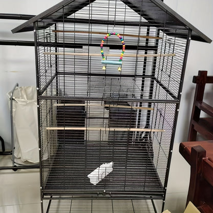 XXL Vogelkooi Papegaaien – Grote Vogelkooi – Papegaai Kooi – Vogelkooi Binnen – Vogelkooi Buiten – Extra Ruim – Stabiele Constructie – 2 Deuren & 360° Wielen – Zwart