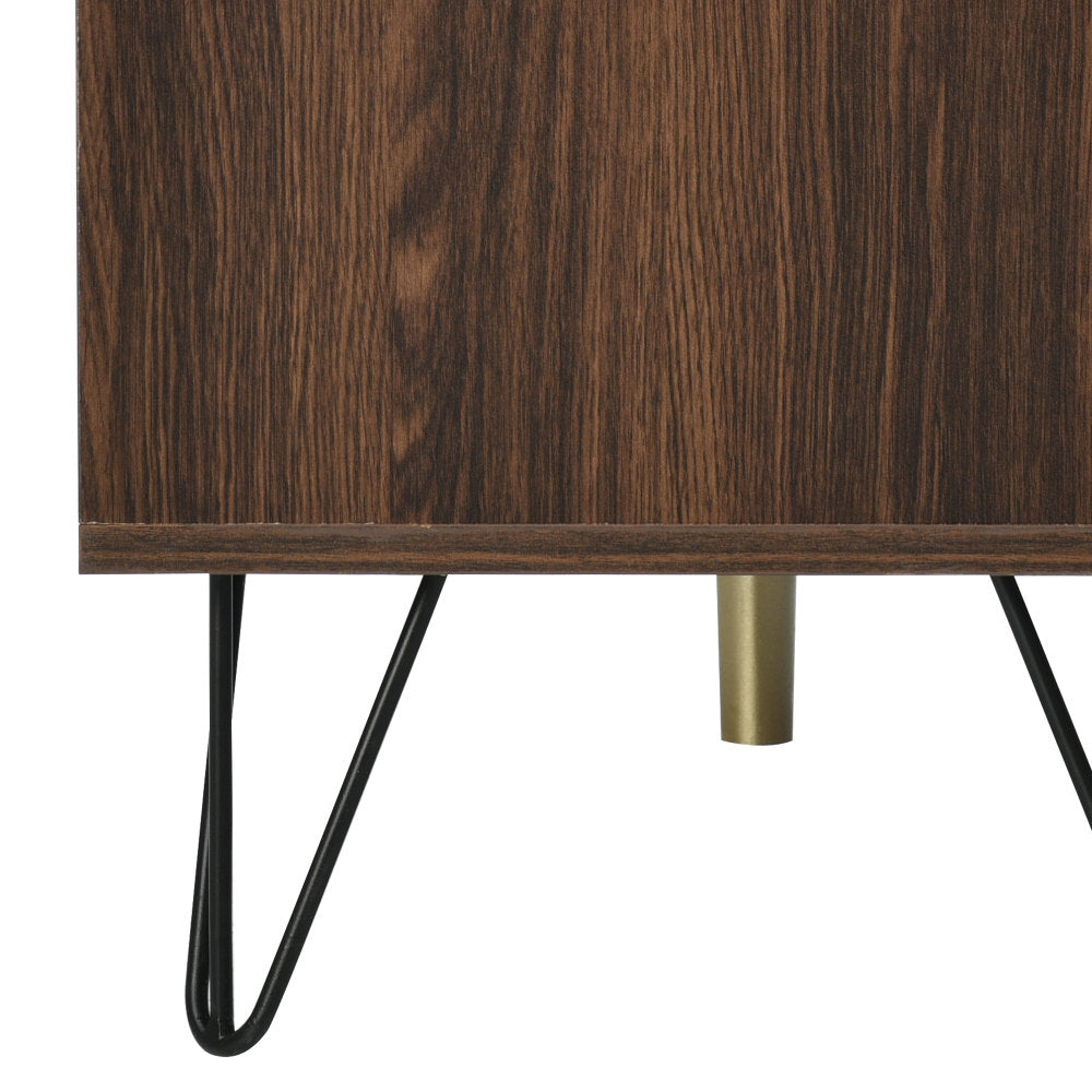 Three-Door Sideboard | Unique Design, Stylish Details, Ample Storage Space, Solid Wood Veneer Doors with Textured Surface, Veneered Interior, Includes Small Cabinet with Golden Accents