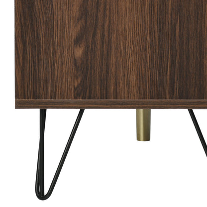 Three-Door Sideboard | Unique Design, Stylish Details, Ample Storage Space, Solid Wood Veneer Doors with Textured Surface, Veneered Interior, Includes Small Cabinet with Golden Accents