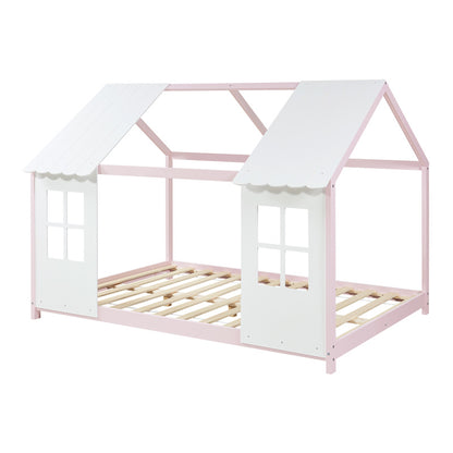 Kinderbed – Huisjesbed – Kinderbedden – Eenpersoonsbed – Speelbed – Massief Hout – Semi-Open Ontwerp – 140x200 cm – Wit