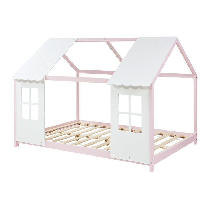 Kinderbed – Peuterbed – Juniorbed – Huisbed – Slaapbed – Halfopen Design – Massief Dennenhout – 140x200 cm – Wit