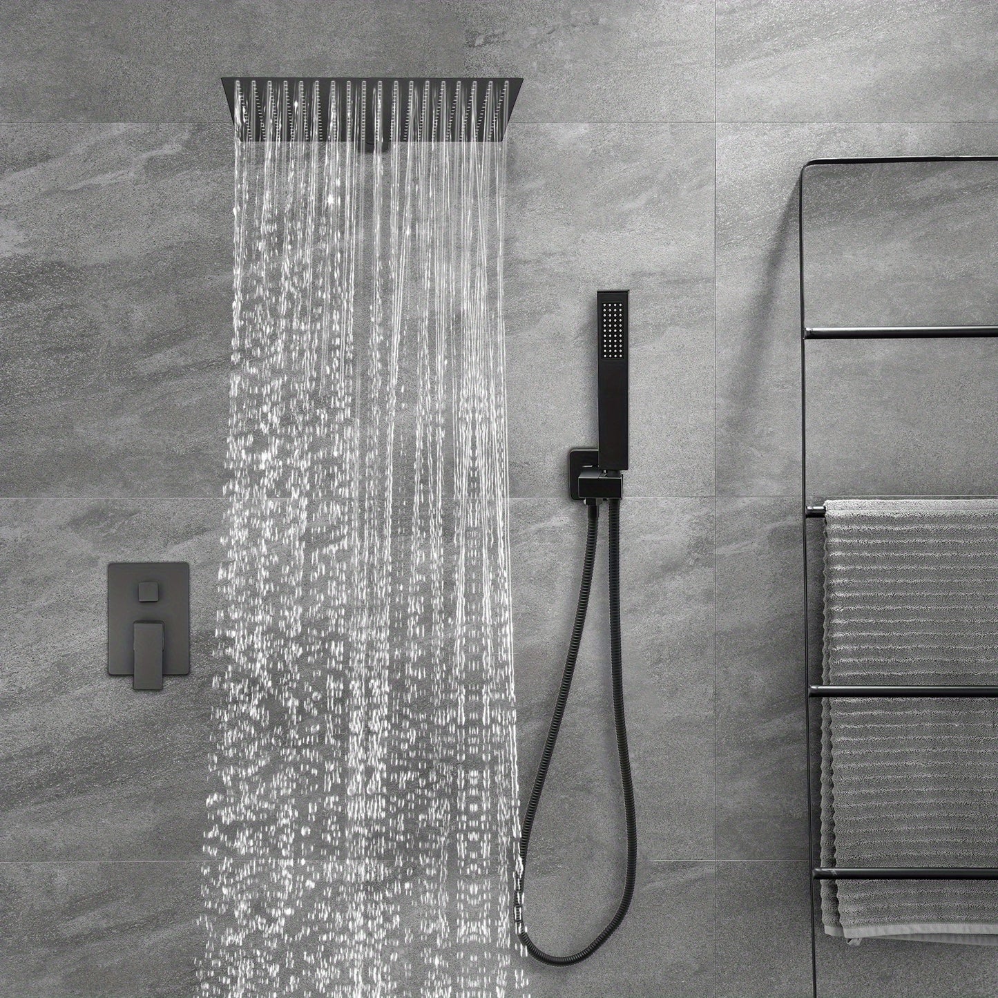 Regendouche – Douchekop – Douchepaneel – Douchekraan – Douche Set – Mat Zwart – 40x40 cm – Massief Messing – 360° Draaibaar – Wandmontage