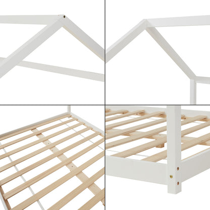 Huisbed Kinderbed – Bedhuisje – Speelbed – Juniorbed – Houten Bed – 140x200 cm – Massief Grenenhout – Mat Wit Design