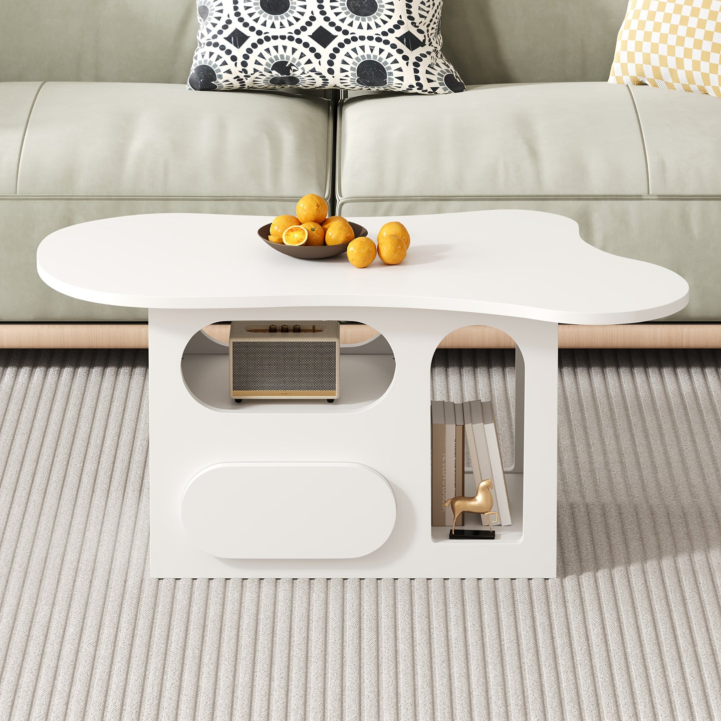 Salontafel – Tafel – Koffietafel – Woonkamertafel – Bijzettafel – Wolkvormig Design – Ruime Opberglade – Compact & Lichtgewicht – Duurzame Constructie