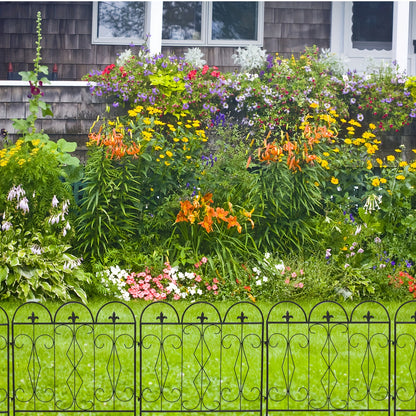 Metalen Tuinhek – Tuinafscheiding – Border Schutting – Tuinpaneel – Grasdraad Afzetting – Modern Design – Zwart Gecoat Metaal – Weerbestendig 60 x 62 cm – Set Van 5 Panels