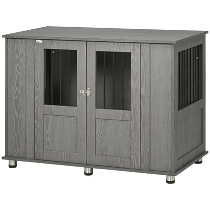 Hondenbench – Hondenkooi – Hondenbox – Hondenhok – Dierenbench – Grijs – Dubbele Deuren Met Slot – Afmeting 116x60x87 Cm