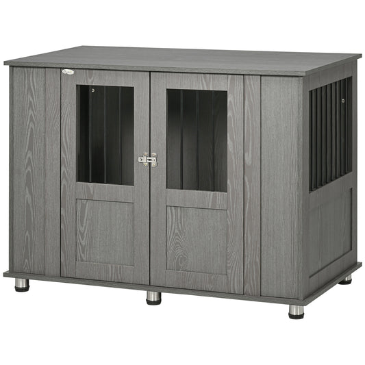 Hondenbench – Hondenkooi – Hondenbox – Hondenhok – Dierenbench – Grijs – Dubbele Deuren Met Slot – Afmeting 116x60x87 Cm