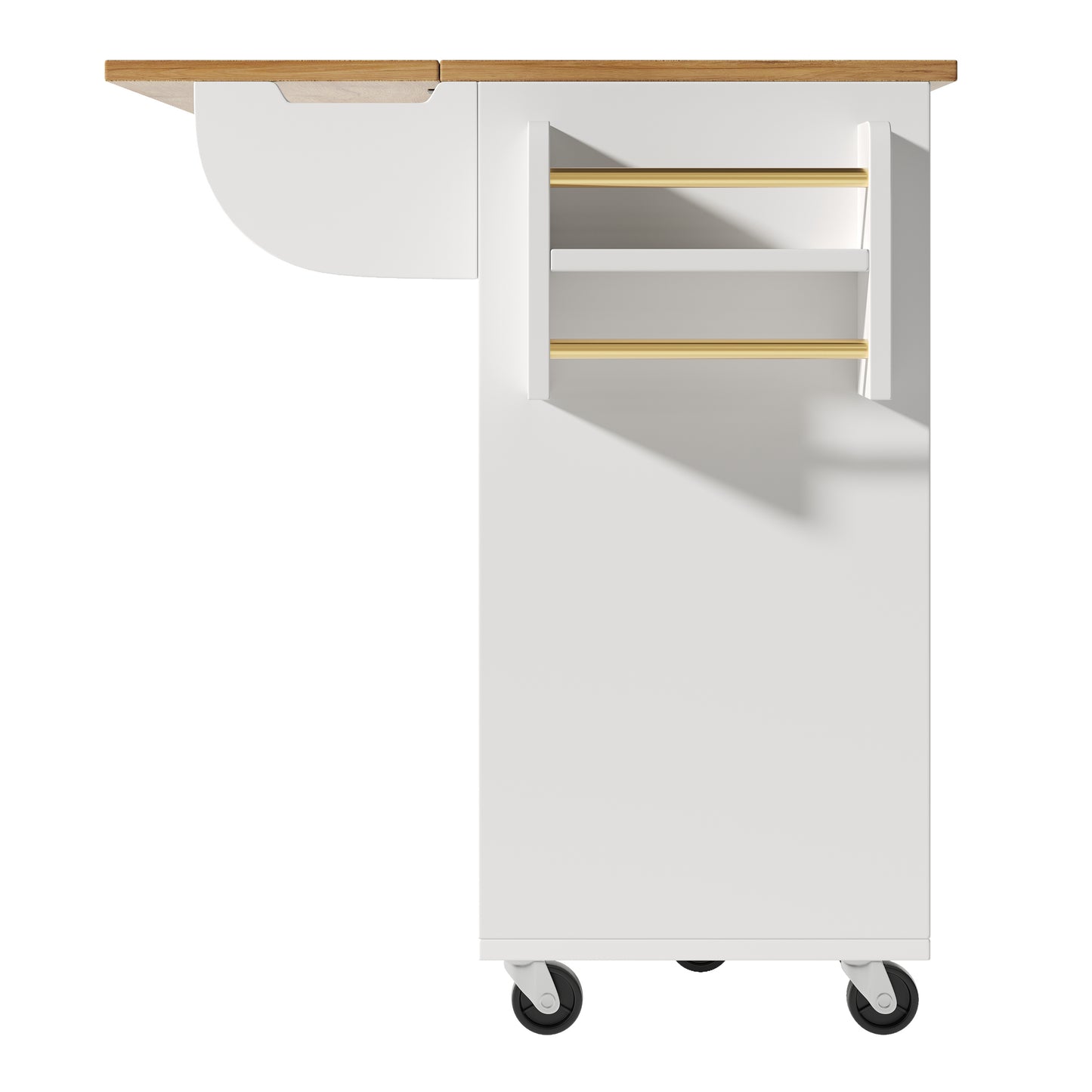 Keukenkar – Keukenwagen – Keukentrolley – Keukenmeubel – Keukenbuffet – Uitklapbaar Werkblad – Rattan Deuren Wit 146,85×42/70×90 cm