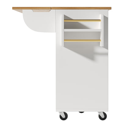 Keukenkar – Keukenwagen – Keukentrolley – Keukenmeubel – Keukenbuffet – Uitklapbaar Werkblad – Rattan Deuren Wit 146,85×42/70×90 cm