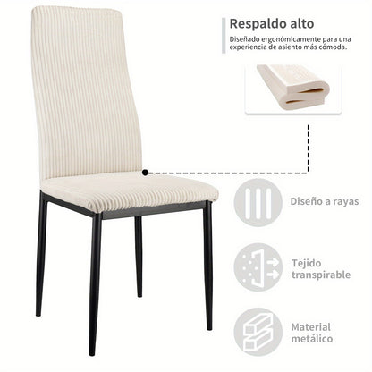 Eetkamerstoelen Set Van 4 – Stoelen – Dining Stoelen – Witte Stoelen – Zithoek Stoelen – Metalen Frame – Hoge Rugleuning – Zachte Katoenen Zitvlak – Comfortabele Armleuningen