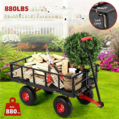 Tuinkar – Tuinkar Met Wielen – Tuinkar Met Handgreep – Tuinkar Met Zijpanelen – Tuinkar Met Rubberwielen – Draaggewicht 399 kg – 180° Draaibare Handgreep