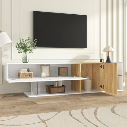 TV-meubel – TV-kast – Mediameubel – Entertainmentmeubel – Salontafel – Hoogglans Wit – 180 cm Breed – Glasplanken – Minimalistisch Design