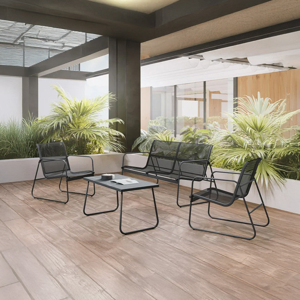 Tuinset – Loungeset – Zitgroep – Buitenmeubels – Balkonset – Gepoedercoat Staal – Waterafstotend Textilene