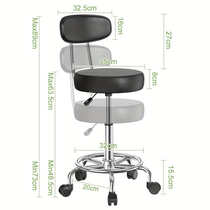 Rollkruk Set 2 Stuks – Bureaustoel – Werkkruk – Salonkruk – Drafting Stool – Ergonomisch Met Rugleuning – Hoogte Verstelbaar PU Leder