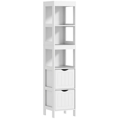 Compact MDF Freestanding Bathroom Shelf with 2 Drawers & 3 Open Shelves - Space-Saving Modern Bathroom Cabinet with Black Knobs, Moisture-Resistant Storage Organizer for Small Bathrooms, No Installation Required, Sturdy MDF C