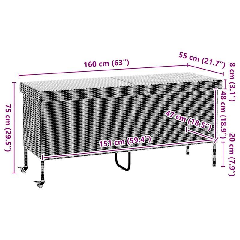 Opbergbox Tuin – Tuinkist – Kussenbox – Tuinopslag – Berging – Met Wielen – 160x55x75 cm – Zwart Poly Rattan – Weerbestendig – Duurzaam