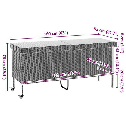 Opbergbox Tuin – Tuinkist – Kussenbox – Tuinopslag – Berging – Met Wielen – 160x55x75 cm – Zwart Poly Rattan – Weerbestendig – Duurzaam