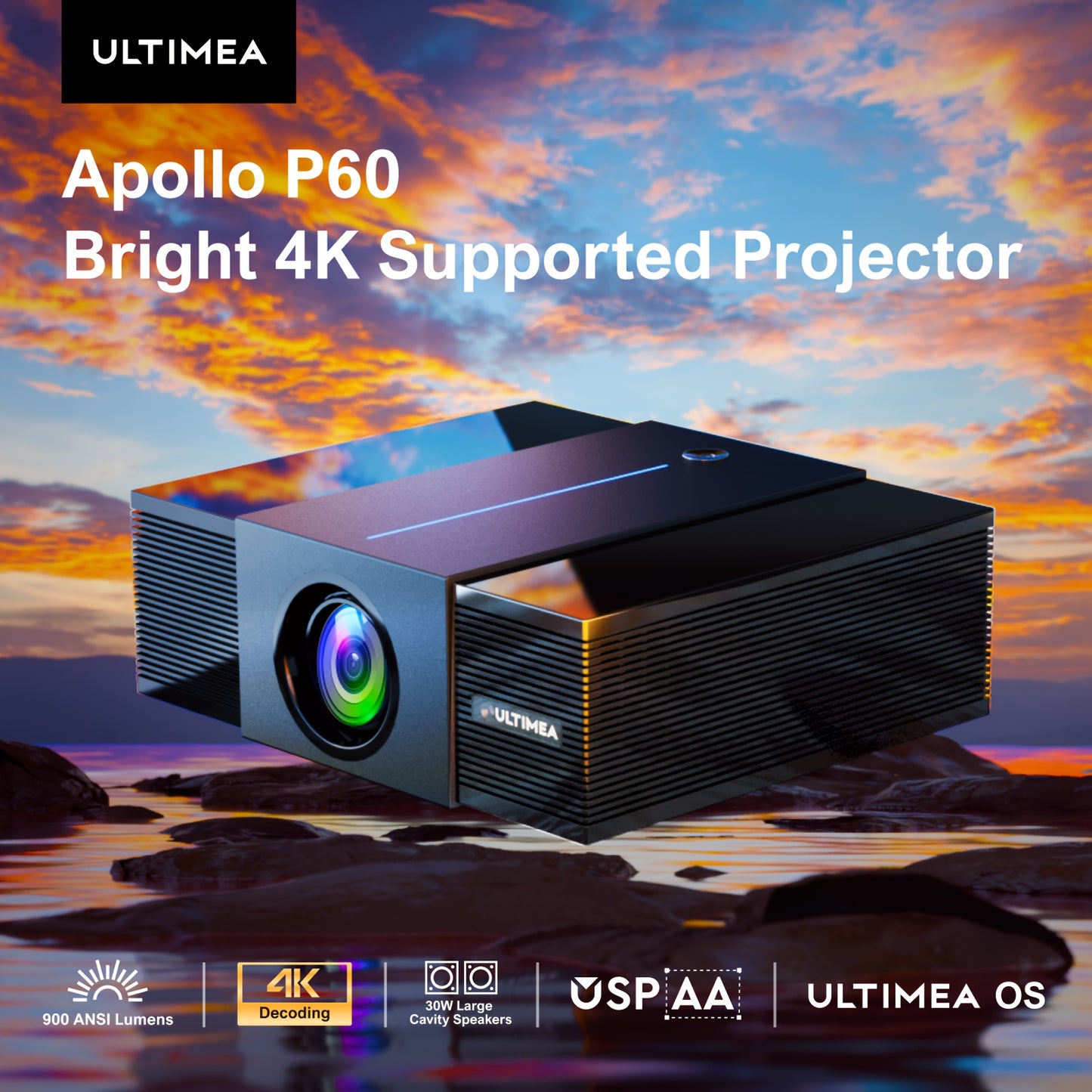 Beamer – Projector – Mini Beamer – Home Cinema Beamer – Draagbare Beamer – 4K Decoding & Native 1080P – Auto Focus & 6D Keystone Correctie