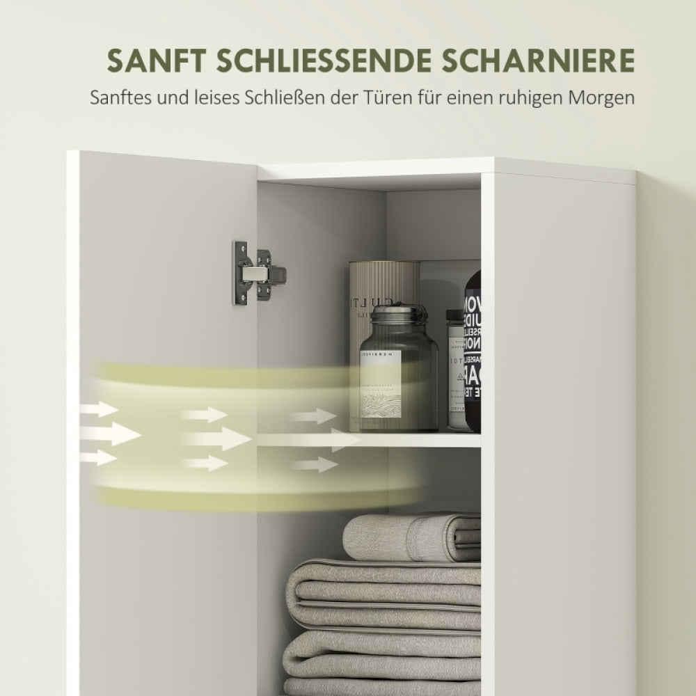 Medicijnkastje – Medicijnkast – Badkamerkast – Apothekerskast – Wandkast – Wit – 6 Vakken – Soft-Close Deuren – MDF Waterbestendig Met Gouden Scharnieren