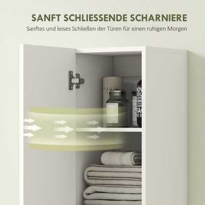 Medicijnkastje – Medicijnkast – Badkamerkast – Apothekerskast – Wandkast – Wit – 6 Vakken – Soft-Close Deuren – MDF Waterbestendig Met Gouden Scharnieren