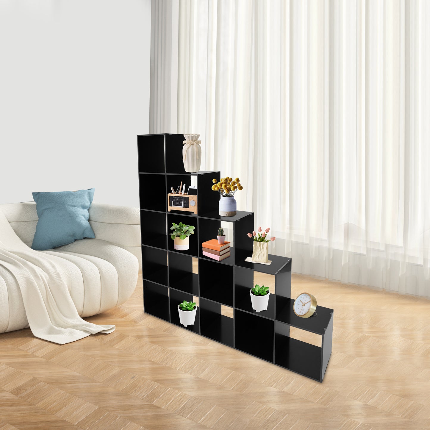 15-Cube L-Shaped Storage Bookcase | Black Plastic Freestanding Organizer for Home & Office, Contemporary Style by NaMaSyo, Corner Shelves