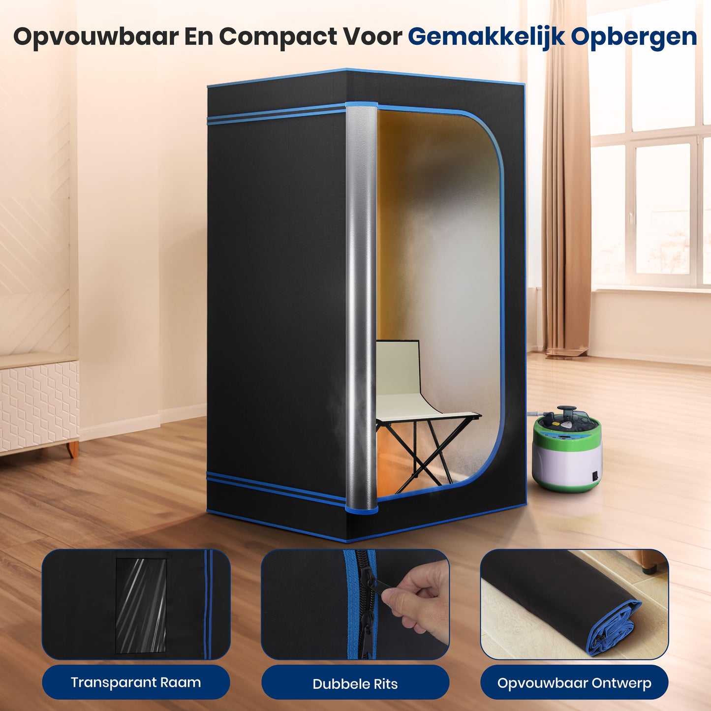 Infraroodsauna – Sauna Tent – Draagbare Sauna – Inklapbare Sauna – Sauna Cabine – Inklapbare Stoel – Verwijderbare Voetenzak – Afstandsbediening – Compact 90x90x180 cm – Zwart