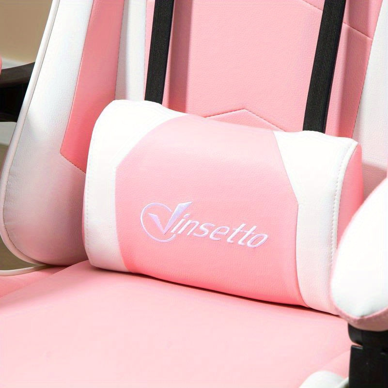 Gamingstoel – Gamestoel – Gaming Chair – Bureaustoel – Game Stoel – Ergonomisch – Verstelbare Hoofdsteun – 360° Draaibaar – Roze/Wit – Stevige Constructie – Comfortabel Gevuld