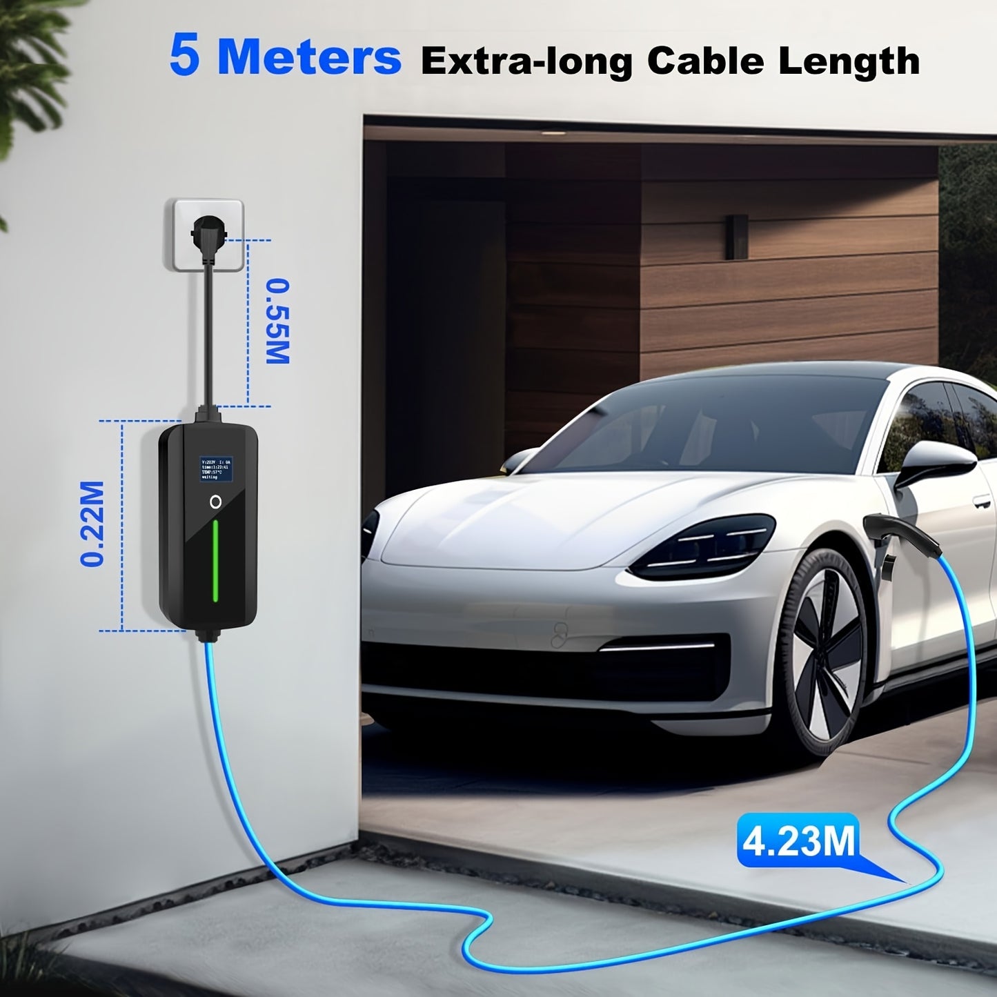 Type 2 Mobiele Oplader – Laadkabel Elektrische Auto – EV Laadsnoer – Oplaadkabel USB-C – Type 2 Stekker – 7,5 Meter – 16 Ampère – 3,5 kW Veilig Laden