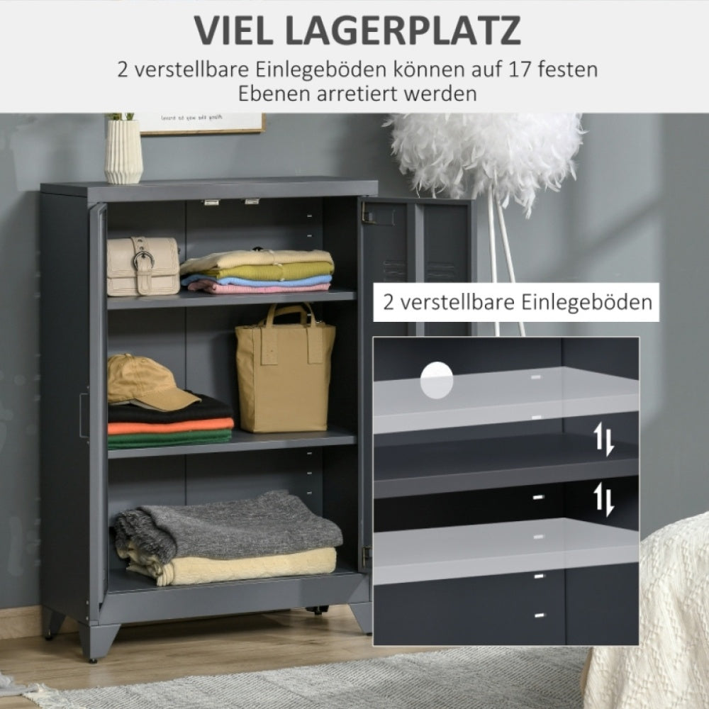 Metalen Kast – Opbergkast – Archiefkast – Dichte Kast – Kantoor Kast – Met Gelouvelleerde Deuren – 2 Verstelbare Legplanken – 75x33x110 cm – Robuust & Ventilerend