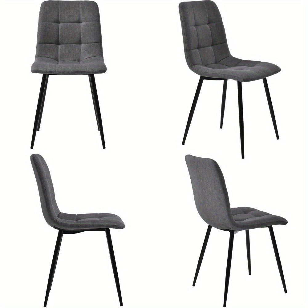 Eetkamerstoel – Stoel – Kuipstoel – Zitstoel – Designstoel – Set van 4 – Donkergrijs – Linnen Bekleding – Metaal Onderstel – Tijdloos Modern – Geschikt Voor Harde Vloeren