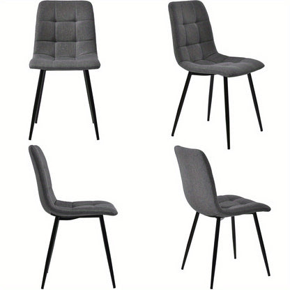 Eetkamerstoel – Stoel – Kuipstoel – Zitstoel – Designstoel – Set van 4 – Donkergrijs – Linnen Bekleding – Metaal Onderstel – Tijdloos Modern – Geschikt Voor Harde Vloeren