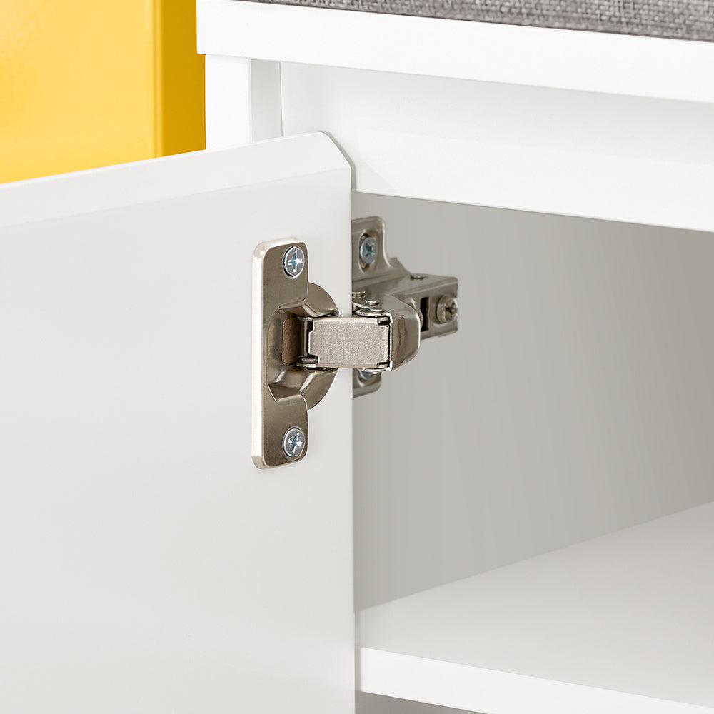 Schoenenbank – Schoenenrek – Schoenenkast – Opbergbank – Halbank – Wit MDF – 100x35x42 cm – 2 Zitkussens & Lade – Geschikt voor 6-8 Paar Schoenen