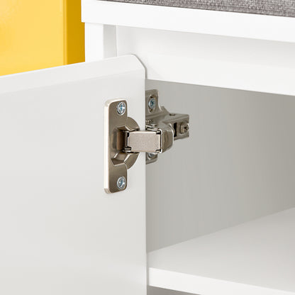 Schoenenbank – Schoenenrek – Schoenenkast – Opbergbank – Halbank – Wit MDF – 100x35x42 cm – 2 Zitkussens & Lade – Geschikt voor 6-8 Paar Schoenen