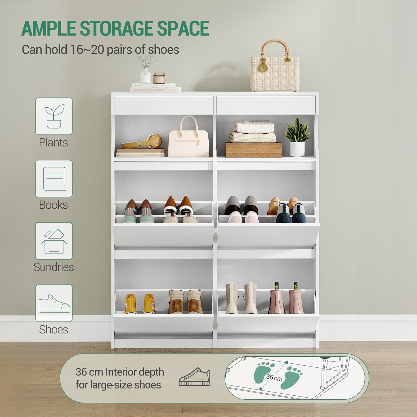 Schoenenkast – Schoenenrek – Schoenenopberger – Schoenenbank – Kast – Voor 20 Paar Schoenen – Verstelbare Indeling – Smal 100 cm Wit
