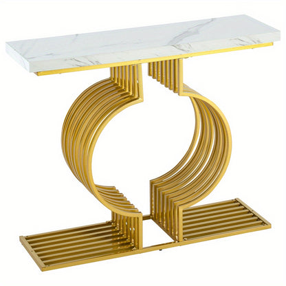 Entreetafel – Sidetable – Bijzettafel – Koffietafel – Speeltafel – Wit MDF – Gouden Onderstel – Compact Formaat 100x35x80 cm – Multifunctioneel Plaatsbaar