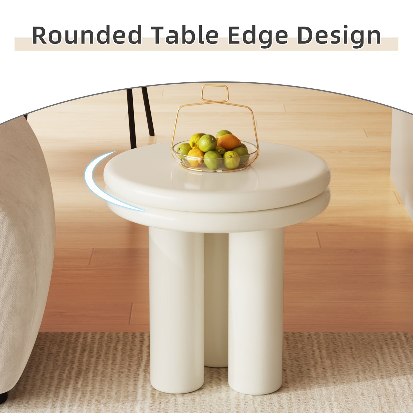 Bijzettafel – Sofa Tafel – Sidetable – Nachtkastje – Salontafel – Massief Hout – Compact Rond Design – Roomwit Afwerking – Minimalistisch – Stevig