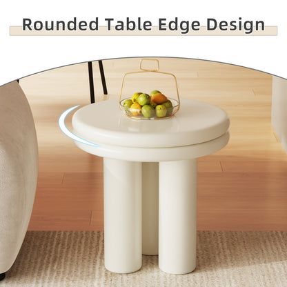 Bijzettafel – Sofa Tafel – Sidetable – Nachtkastje – Salontafel – Massief Hout – Compact Rond Design – Roomwit Afwerking – Minimalistisch – Stevig